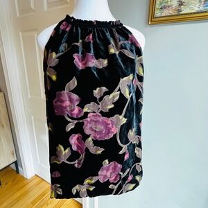 MAX STUDIO Velvet Floral Halter Neck Tank Top Womens Black Size M a WhimsyGoth